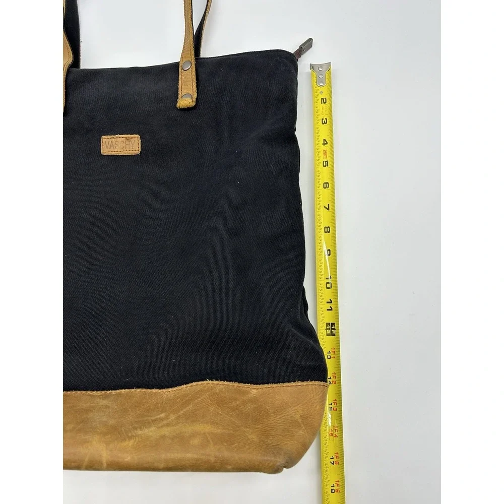VASCHY Vintage Waxed Canvas Tote Bag Leather Bottom 15.5